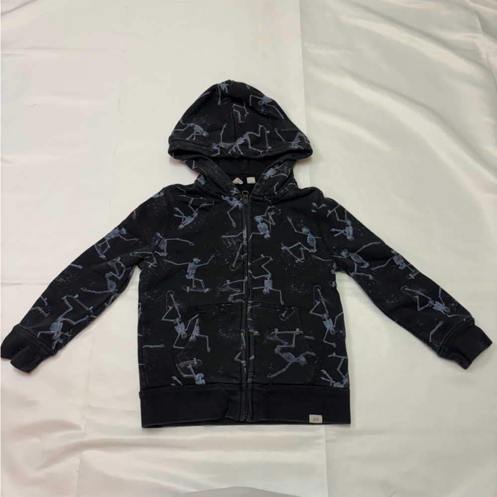 Gap Kids Boys XS 4-5 Black Blue Skeleton Skateboarding Full Zip Sweatshirt